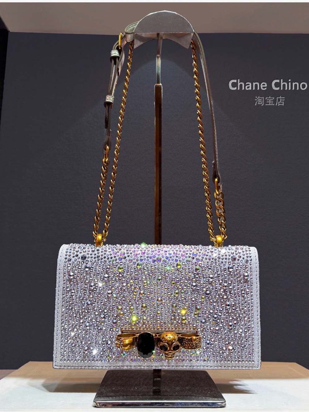Embellished Crystal Shoulder Bag in Silver